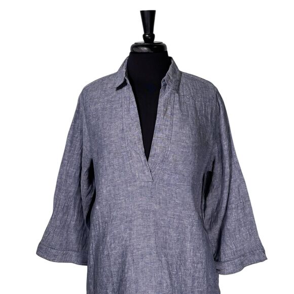 Tahari Women's Shirt Blue Linen V-Neck Blouse Lagenlook Summer Tunic Top Size M - Picture 5 of 9